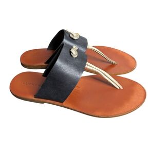 Lucky Brand Women's Black Leather Cream Knot Boho Gypsy Summer Sandals Size 7.5